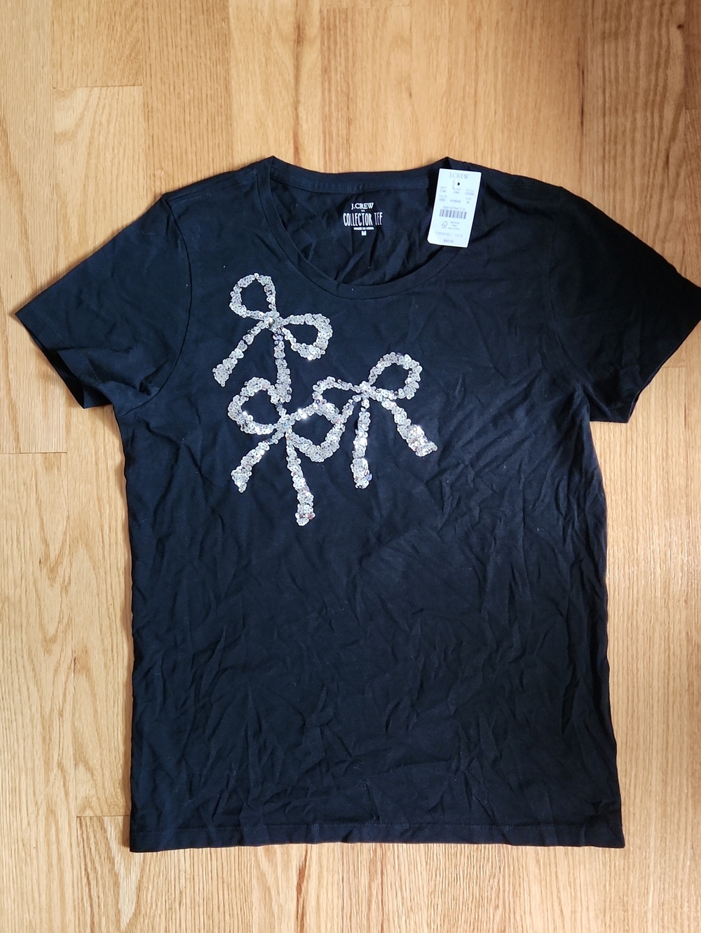 J. Crew, Black Short-Sleeve Tee with Silver Sequin Bows, Womens, Sz M